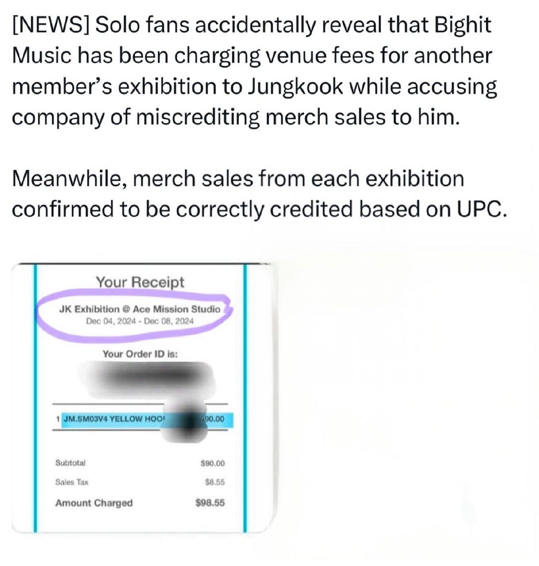 lvuvkook's tweet photo. So the sales generated in JM's exhibition are going rightfully to his pocket but the rental fee for the venue is being charged from JK's pocket, affecting his profit?

What is this? We want clarification🤮🤮🤬🤬 @bts_bighit @BIGHIT_MUSIC @HYBEOFFICIALtwt https://t.co/RjcusQFoRl