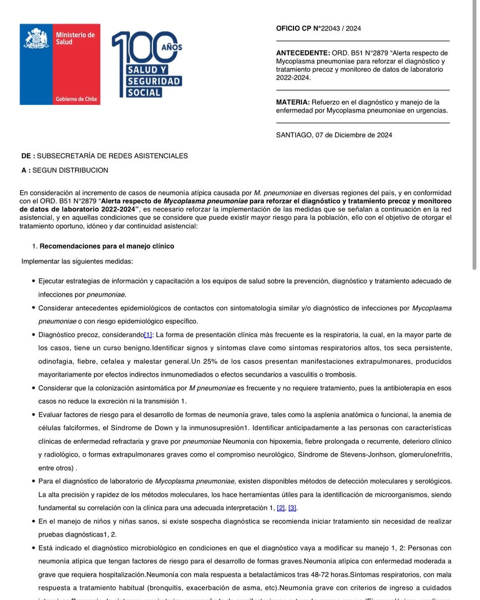 ministeriosalud's tweet photo. 📄Revisa el documento con indicaciones que refuerzan la vigilancia y manejo por Mycoplasma pneumoniae, ya disponible en la página web del Ministerio de Salud 

📱 https://t.co/U1gE5T6MLR https://t.co/FApqS9EmBt