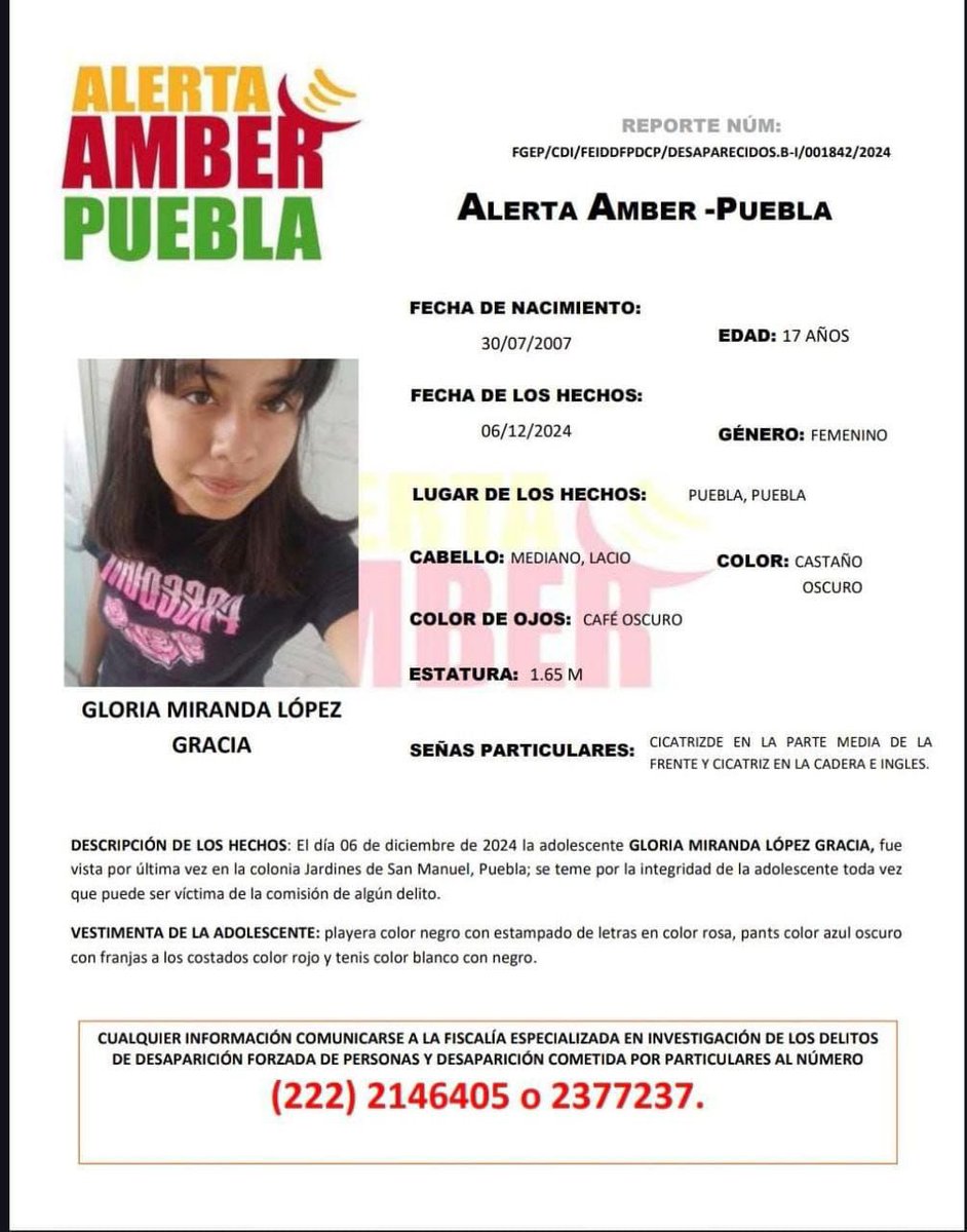 PoderNoticiaPue's tweet image. #AlguienLaVio| Ella es Gloria Miranda López, de 17 años de edad, la busca su familia.

Si alguien la ha visto, ayúdanos a localizarla.

#PoderNoticia