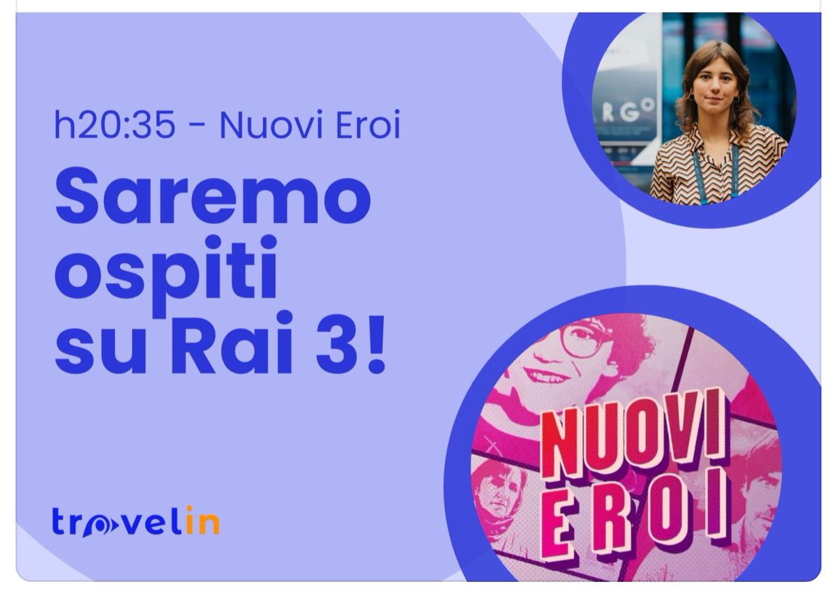 GiulioLoIacono's tweet photo. Stasera sarò ospite di #nuovieroi su @RaiTre per raccontare il privilegio di aver contribuito a far crescere #travelin, la meravigliosa esperienza di @martagrelli per rendere il turismo più accessibile e inclusivo. https://t.co/6fdYdOpjs8