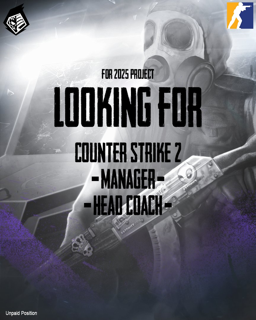 [#RECRUITMENT]

We are looking for a manager and head coach for our 2025 CounterStrike 2 project. 

Requirements:

- EU based
- Fluent english
- Previous experience in ESEA Main+
- Valid passport (Able travel to/within the UK)

Please DM us on X. 

#YoureNext