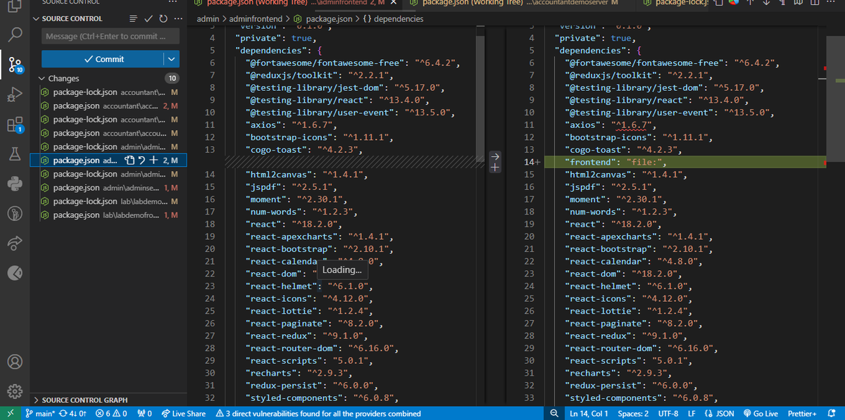 siddharthmarko1's tweet photo. I faced an issue where VS Code automatically added dependencies to my project, such as "frontend": "file:" and "testing-backend": "file:". Later, I discovered the problem was caused by the Red Hat VS Code extension, so I disabled it. 😊 #programmer #Project https://t.co/fRllOnpcxW