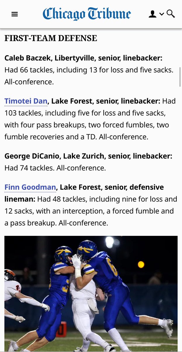 It’s an honor to be named First Team All-Area by <a href="/chicagotribune/">Chicago Tribune</a>