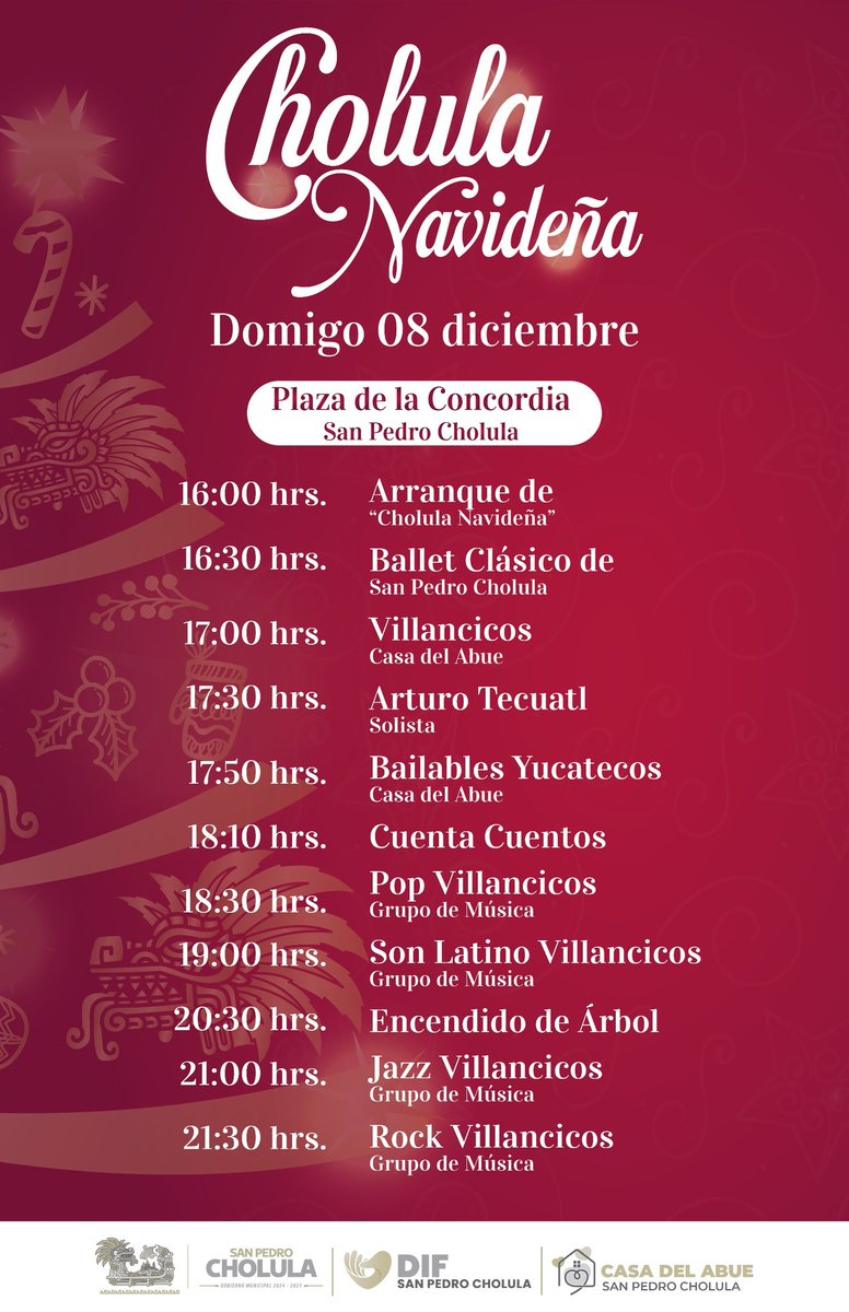 GobiernoCholula's tweet photo. ¡Este domingo vamos a celebrar la Navidad 💫🎄en San Pedro Cholula!

Desde las 4:00 pm. tendremos actividades 🧑‍🧑‍🧒‍🧒 para toda la familia. Vamos a compartir la magia de esta época juntos, ¡así que no faltes! https://t.co/c5bnuIrzwV