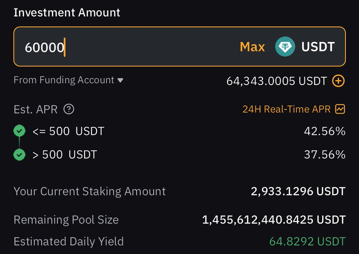 Lmao so I keep like 50/60 thousand on my Bybit daily use card 

Just realized they offer me the option to keep the same capital that I have for the card in a flexible savings account

$65 a day for doing nothing else than I did before lol

My Bybit link: 

partner.bybit.com/b/cozycaller