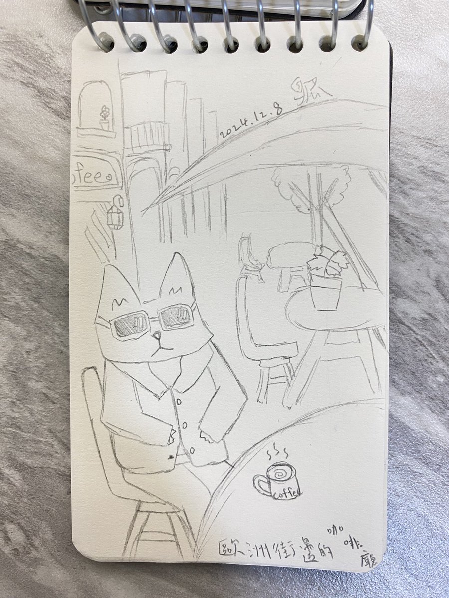 im_Mr_Fox_'s tweet photo. 很久沒畫畫✍️
滑個哀居受到啟發（？

歐州街邊咖啡廳的🦊☕️🕶️
穿Joshua酷���服的🦊🧶

#fox #foxart #art #draw #drawing https://t.co/631ZQosiEe