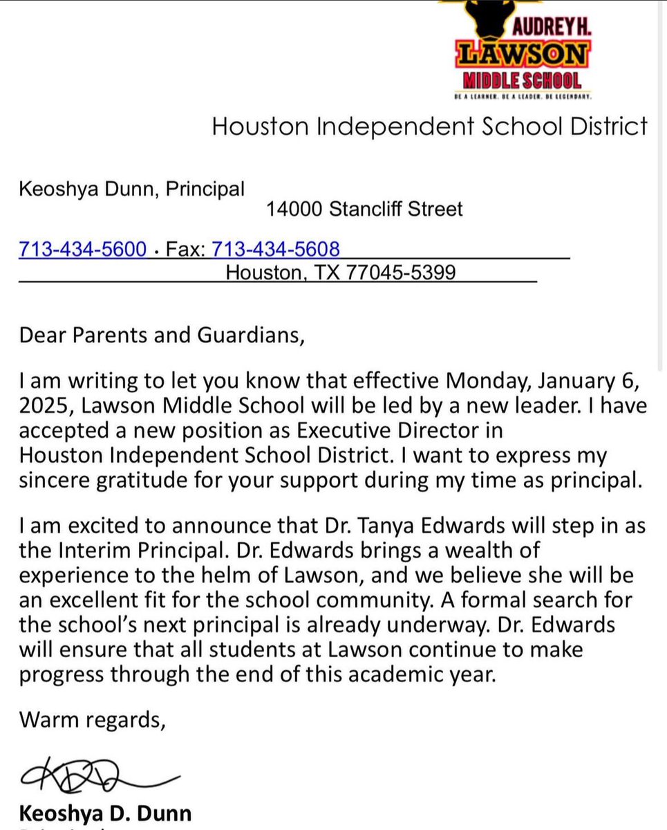 A bittersweet announcement from Principal Dunn.