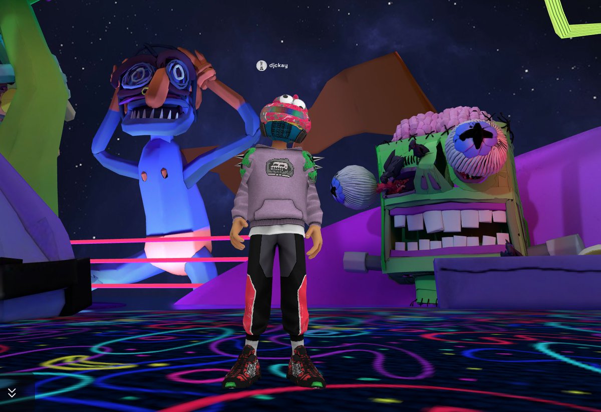DJCkay's tweet image. Exploring @oncyber as I check out the world of @bananakin called The Zone. 

My @Broadside2037 is starting to feel the senses of his inner child… / #Avatar @VectorMeldrew @basejumpxyz #Broadside #VRM #Metaverse #Gremplin #OnCyber