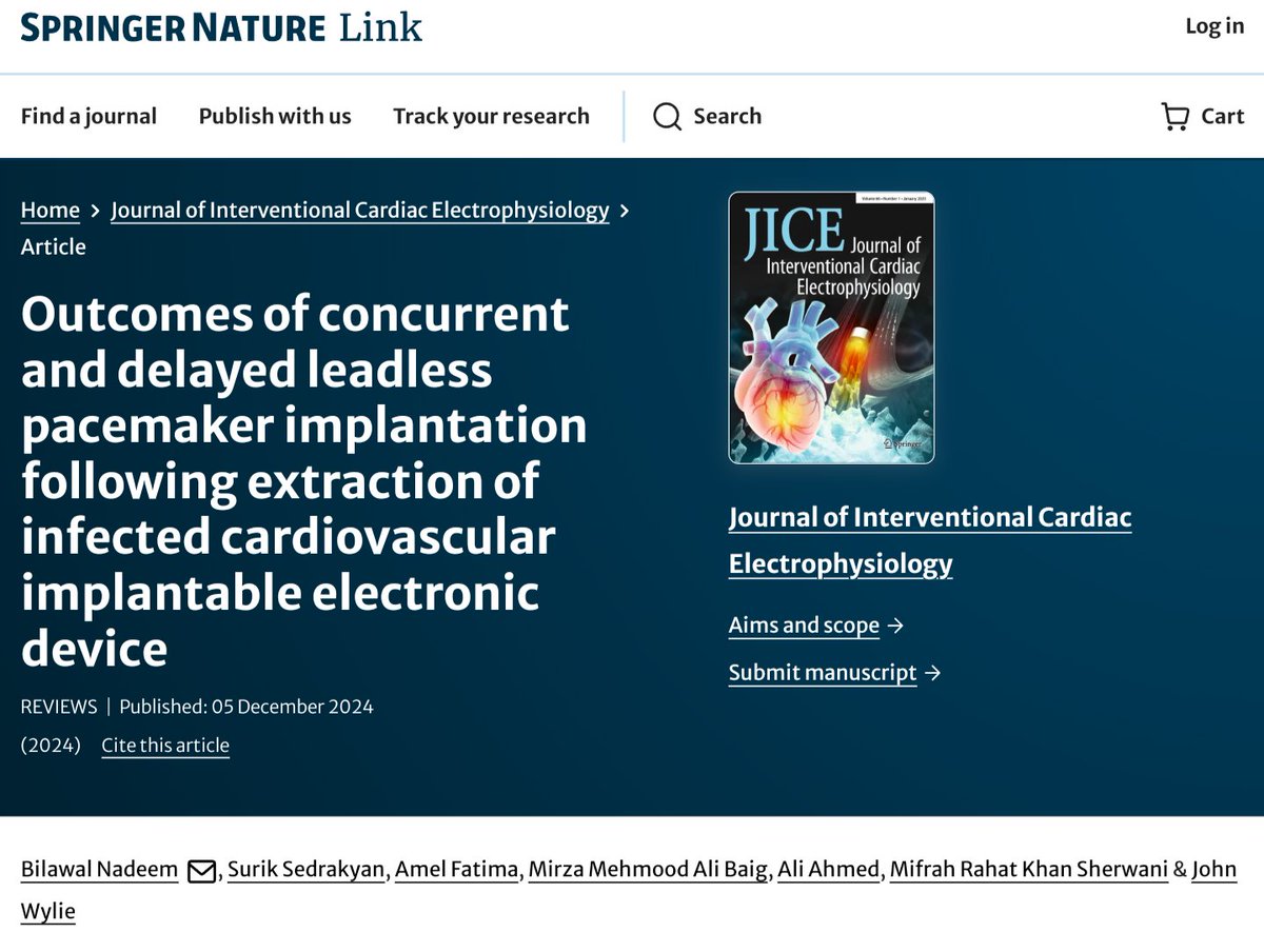 b_nadeeem's tweet photo. Our study finds leadless pacemakers to be a safe and effective alternative after extraction of infected cardiovascular implantable electronic device.
https://t.co/wb3c2Vk06v
#medtwitter #CardioTwitter 
#Cardiology #electrophysiology 
#EPeeps https://t.co/VWjgcqphKx