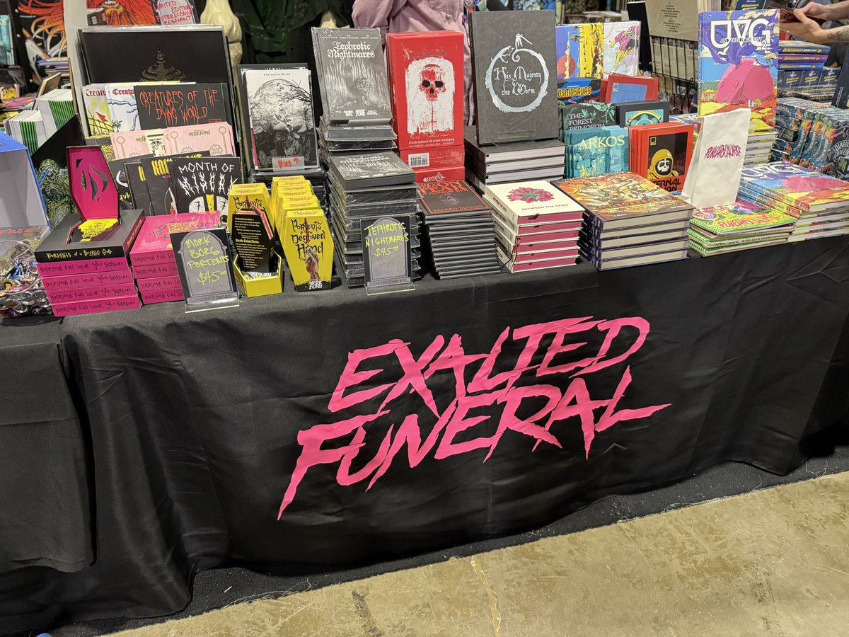 Roll4Gravity's tweet image. Stopped by @ExaltedFuneral booth. Always a fun colorful gothic time. #PAXUnplugged2024
