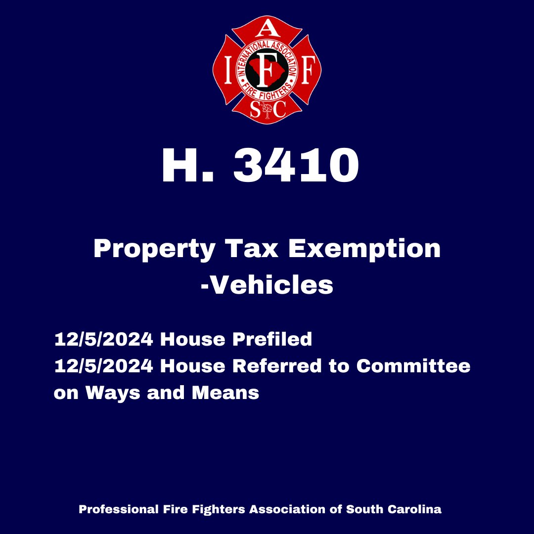 PFFASC (@pffasc) on Twitter photo #PFFASCLeg Update: (bill post 3)
#STRONGWORK happening in the Capital by President Odachowski & our amazing PFFASC Leg team! Follow us for updates
H. 3410 - Summary: Property tax exemption- vehicles
Sponsors: Rep. Hardee
#PFFASCstrong <a href="/IAFFofficial/">International Association of Fire Fighters</a> <a href="/IAFF12thDVP/">IAFF12thDistrict</a> <a href="/Real_John_Baker/">John Baker</a> #PFFASCLeg Update: (bill post 3)
#STRONGWORK happening in the Capital by President Odachowski & our amazing PFFASC Leg team! Follow us for updates
H. 3410 - Summary: Property tax exemption- vehicles
Sponsors: Rep. Hardee
#PFFASCstrong <a href="/IAFFofficial/">International Association of Fire Fighters</a> <a href="/IAFF12thDVP/">IAFF12thDistrict</a> <a href="/Real_John_Baker/">John Baker</a>