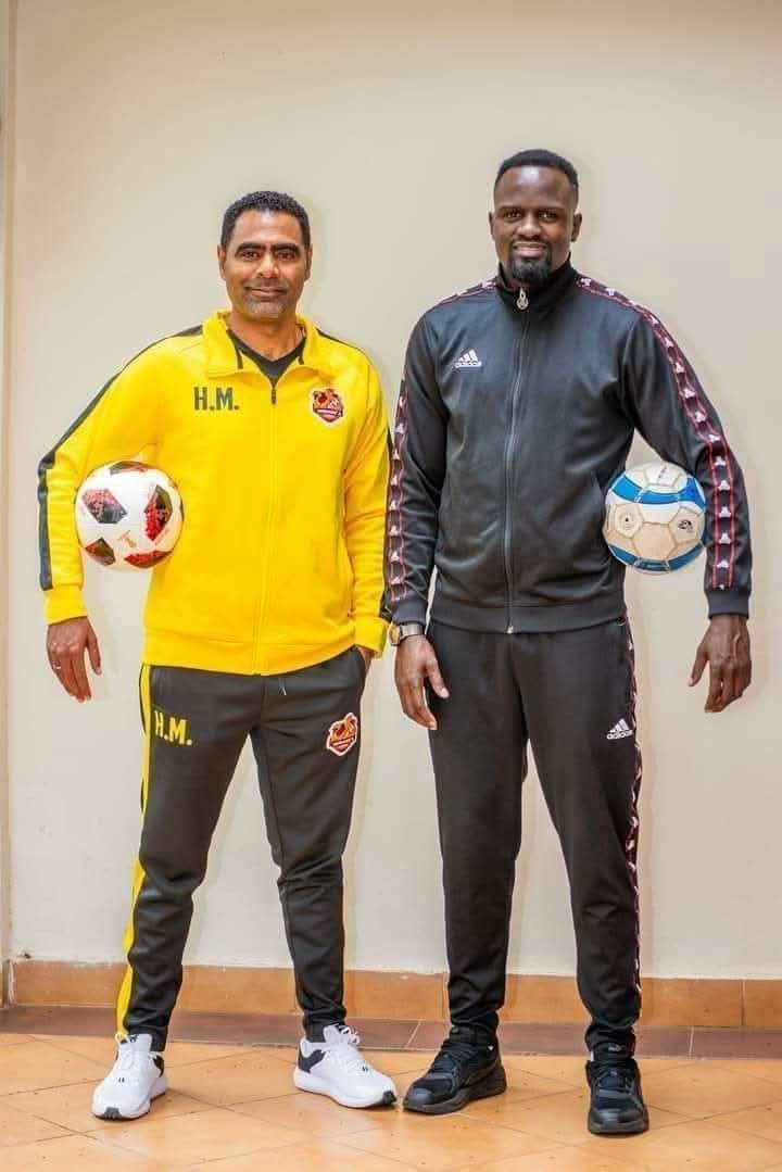 The new FKF President Hussein Mohammed (in yellow truck suit) and his running mate McDonald Mariga. PHOTO/@MusaliaMudavadi/X