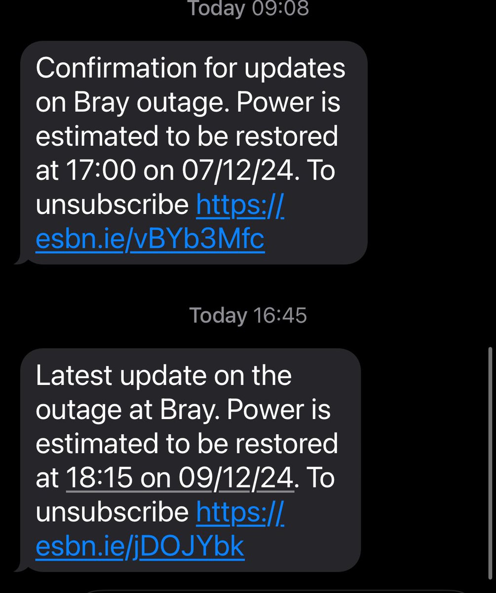 steveoreilly10's tweet photo. @ESBNetworks Bray fault estimate for return to service has gone from 17:00 today to 18:15 Monday is that correct ??? Sounds very specific? Is this real ? https://t.co/IdjKhqBDUj