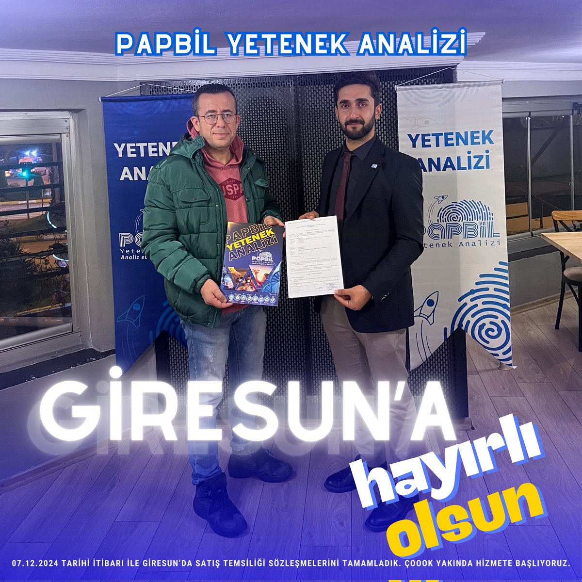 papbily's tweet photo. PAPBiL Yetenek Analizi Giresun' a hayırlı olsun. Çocuklarımızı keşfetmek için bir fırsat olduğunu bilen kıymetli PAPBiL kullanıcıları bu ürünü başkalarına da tavsiye ediyor. Giresun'da satış temsilciliğine dair sözleşmeleri tamamladık. Çok yakında Giresun'da hizmete başlıyoruz. https://t.co/UhlDWshv4O