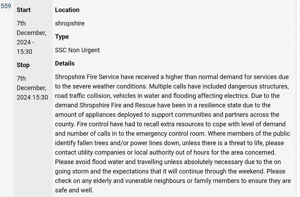 Craig Jackson (@sfrs_cjackson) on Twitter photo Shropshire Fire Service is currently receiving a high number of calls due to #stormdarragh Please call your local authority to report fallen trees. If life is at risk then please call 999.
Please do not drive through flood water and only travel if necessary. 👇🏼 <a href="/BBCShropshire/">BBC Shropshire</a> Shropshire Fire Service is currently receiving a high number of calls due to #stormdarragh Please call your local authority to report fallen trees. If life is at risk then please call 999.
Please do not drive through flood water and only travel if necessary. 👇🏼 <a href="/BBCShropshire/">BBC Shropshire</a>