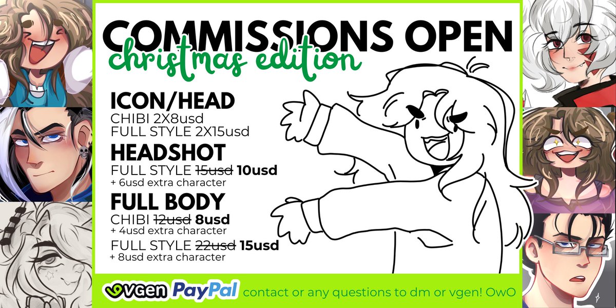 kirandrss's tweet photo. CHRITSMAS SALE! 💚✨
Valid until January 25th
contact or any questions to dm! OwO 
https://t.co/cVE4aRnvvS #VGenOpen https://t.co/Yx3vUCGOy5