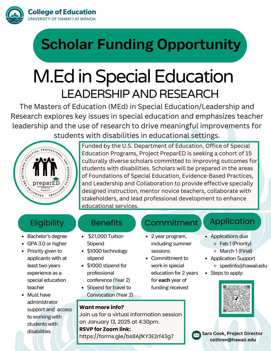 This is an amazing opportunity for anyone interested in pursuing a masters degree in special education!

We would love for you to join our ohana here at <a href="/uhmanoa/">University of Hawaii at Manoa</a> ❤️