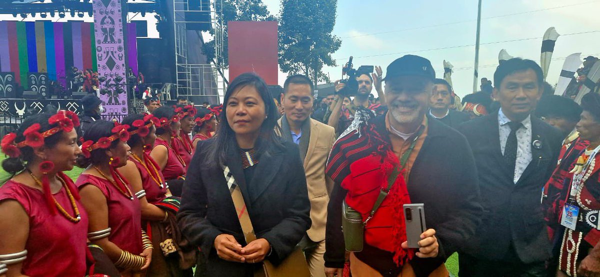 JakhaluHekani's tweet photo. Madam @k_salhoutuonuo &amp; I had the pleasure of hosting our guests The Christian Louboutin @LouboutinWorld &amp; Air Marshal Surat Singh on the 7th day of #HornbillFestival. Hornbill Festival, apart from getting thousands of us Nagas together, it also brings the world closer to us. ❤️ https://t.co/85b89XRqmD