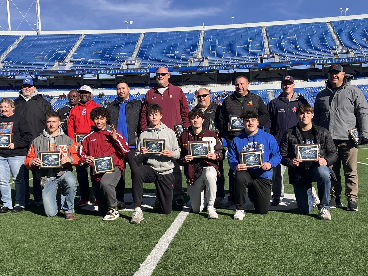 Russellsports's tweet image. Congratulations to Elijah Hankins on his 3A District Player of the Year and Coach Maynard on his District Coach of the Year &amp;amp; reaching the 150 win milestone. Both were presented the awards before start of the 3A championship game. @russellind @RussellHigh @reddevilsfball