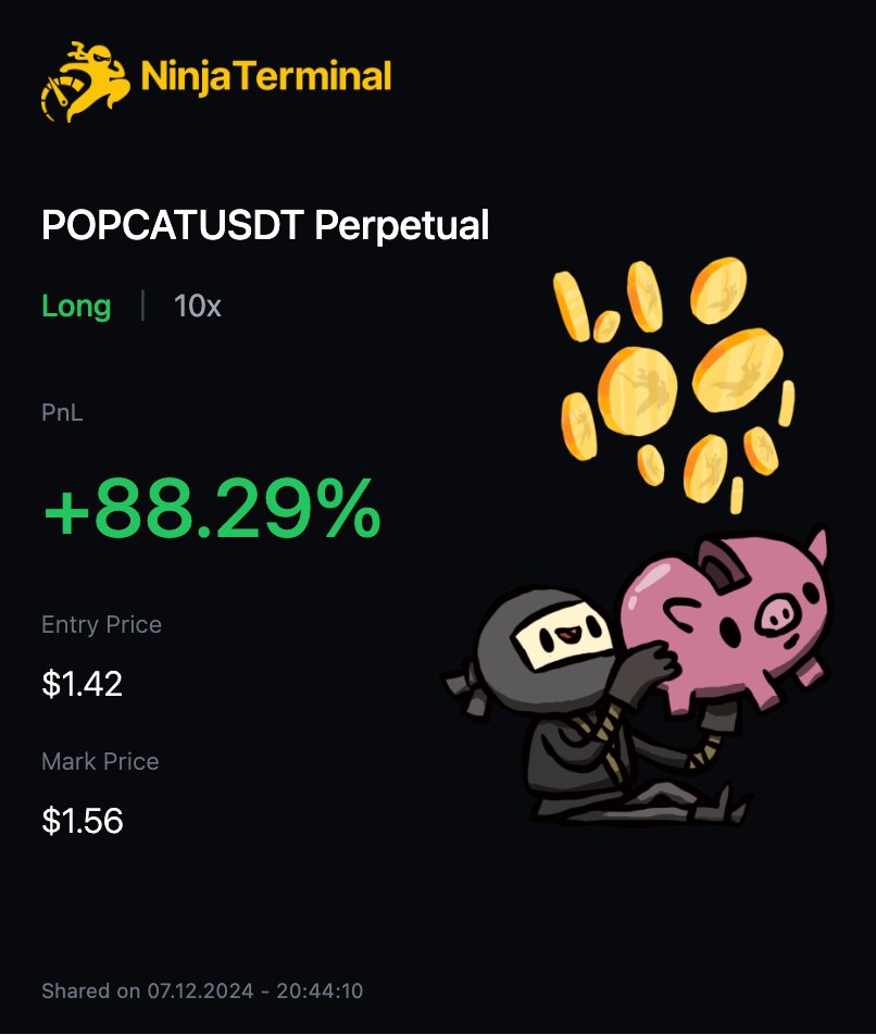 Kısa vadeli marjı değerlendirmek üzere girmiştim, artırdığım miktarı sattım, düşük maliyetli olan kısmı taşımaya devam ediyorum. Başka kısa vade pozlara stop hakkı olsun. $POPCAT