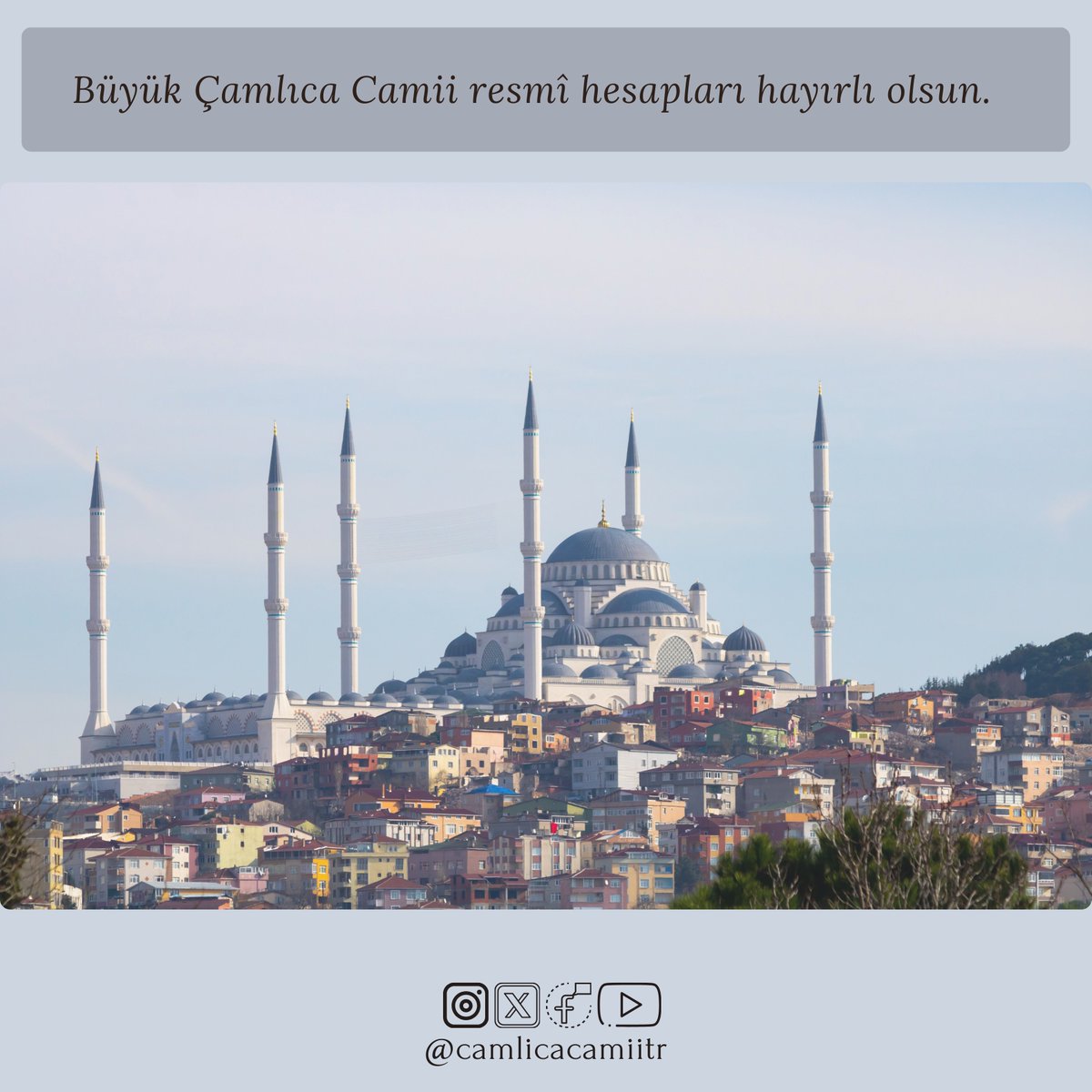 Hoşgeldiniz 🇹🇷🕌
-
This account is the official account of the Grand Çamlıca Mosque. Welcome 🕌🇹🇷
-
هذا الحساب هو الحساب الرسمي للمسجد الكبير Çamlıca. أهلا وسهلا
