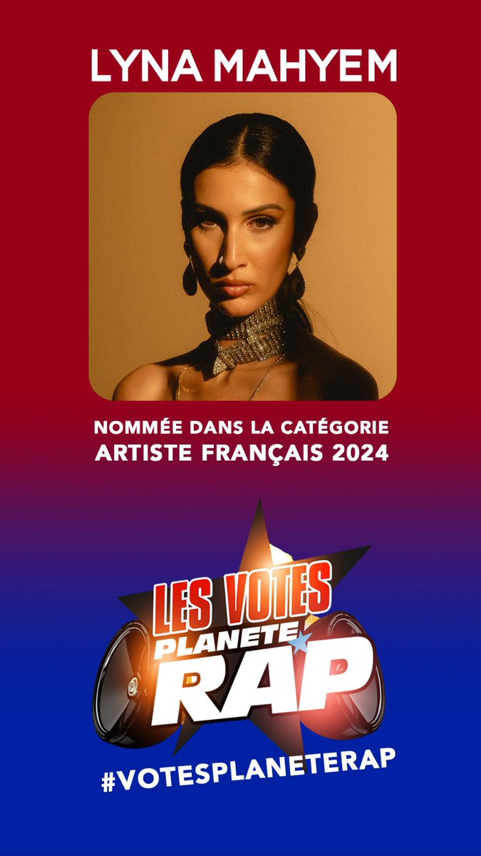 LYNA MAHYEM ⚔️🤍 (@lynamahyem) on Twitter photo J’ai l’honneur d’être nommée dans la catégorie « Artiste Français 2024 » avec <a href="/Planete_Rap/">Planete_Rap</a> et <a href="/SkyrockFM/">Skyrock FM</a>
Je compte sur vous pour voter ♥️
skyrock.fm/votes?fbclid=P… J’ai l’honneur d’être nommée dans la catégorie « Artiste Français 2024 » avec <a href="/Planete_Rap/">Planete_Rap</a> et <a href="/SkyrockFM/">Skyrock FM</a>
Je compte sur vous pour voter ♥️
skyrock.fm/votes?fbclid=P…