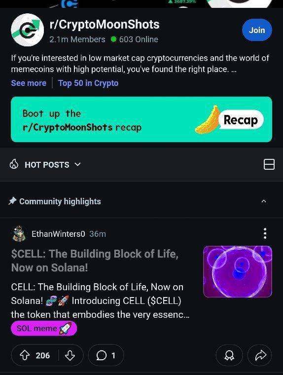 CELLONSOLANAA's tweet photo. $CELL is the #1 hot 🔥post about crypto on Reddit

https://t.co/VHewTfVQmx https://t.co/FKbwmqsX8z