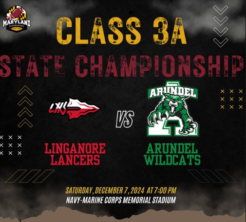 Maryland Varsity (@mdvarsity) on Twitter photo 🏈3A State Championship Game🏈
Arundel vs Linganore
📺 Watch on: bit.ly/4d71mSi
today @ 7p.
<a href="/linganorefb/">Linganore Football</a> <a href="/LinganoreBall/">LinganoreYFB</a> <a href="/Lhsathletics01/">Linganore Lancer Athletics</a> <a href="/TheLHSTribe/">Linganore Tribe</a> <a href="/LancerBoosters/">LHS Sports Boosters</a> <a href="/EthanArneson3/">Ethan Arneson</a> <a href="/LinganoreCheer/">Linganore Cheer</a> <a href="/LHSLancerGolf/">Linganore Golf</a> <a href="/Coach_Clancy/">Coach Clancy</a> <a href="/81ways/">Coach Dantzler, Sr.</a> <a href="/LinganoreboysBB/">Linganore Lancers Boys Basketball</a> <a href="/mnengel/">Marty Engel</a> 🏈3A State Championship Game🏈
Arundel vs Linganore
📺 Watch on: bit.ly/4d71mSi
today @ 7p.
<a href="/linganorefb/">Linganore Football</a> <a href="/LinganoreBall/">LinganoreYFB</a> <a href="/Lhsathletics01/">Linganore Lancer Athletics</a> <a href="/TheLHSTribe/">Linganore Tribe</a> <a href="/LancerBoosters/">LHS Sports Boosters</a> <a href="/EthanArneson3/">Ethan Arneson</a> <a href="/LinganoreCheer/">Linganore Cheer</a> <a href="/LHSLancerGolf/">Linganore Golf</a> <a href="/Coach_Clancy/">Coach Clancy</a> <a href="/81ways/">Coach Dantzler, Sr.</a> <a href="/LinganoreboysBB/">Linganore Lancers Boys Basketball</a> <a href="/mnengel/">Marty Engel</a>