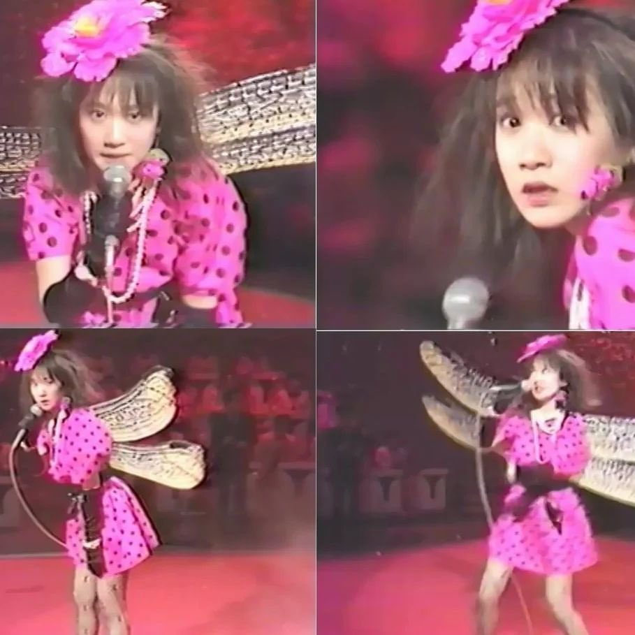 Jun Togawa wearing dragonfly wings for promotional photography and