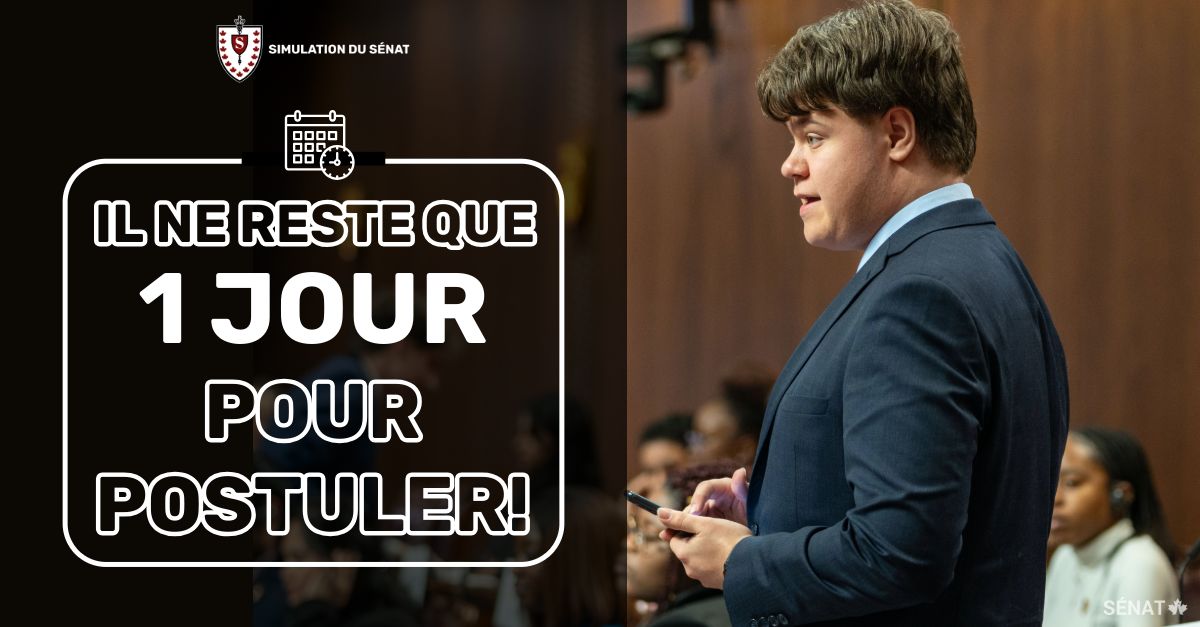 Ne manque pas l’occasion unique de te joindre à d’autres étudiants passionnés de partout au Canada pour un événement de trois jours remplis d’action. 

Pose ta candidature pour avoir la chance de représenter ta région à la #SimulationSénat2025 : sencanada.ca/fr/sengage/sim…

Tu auras