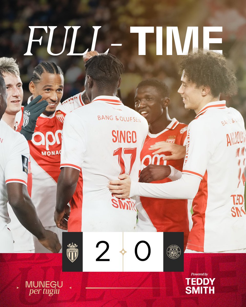 AS_Monaco's tweet photo. 𝗩𝗜𝗖𝗧𝗢𝗜𝗥𝗘 😍🔚

Un match maitrisé de bout en bout par les Rouge &amp; Blanc, qui renouent avec le succès 💪 

𝗗𝗔𝗚𝗛𝗘 𝗠𝗨𝗡𝗘𝗚𝗨 ❤️🤍

2⃣-0️⃣ #ASMTFC https://t.co/EKVO37AJQs
