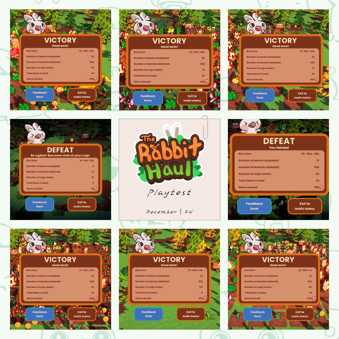 Our Discord has been buzzing with playtesters showing off their end screens this week.

Whether it's a victory or a defeat, we are so grateful this #screenshotSaturday for those trying The Rabbit Haul!