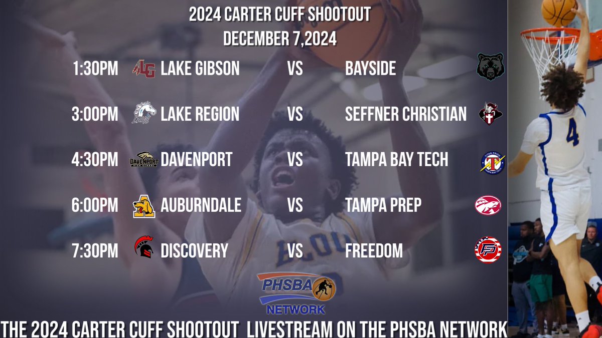 The PHSBA Network will be live-streaming the 2024 Carter Cuff Shootout on December 7. You can watch each game on YouTube by clicking on the link (youtube.com/playlist?list=…)
