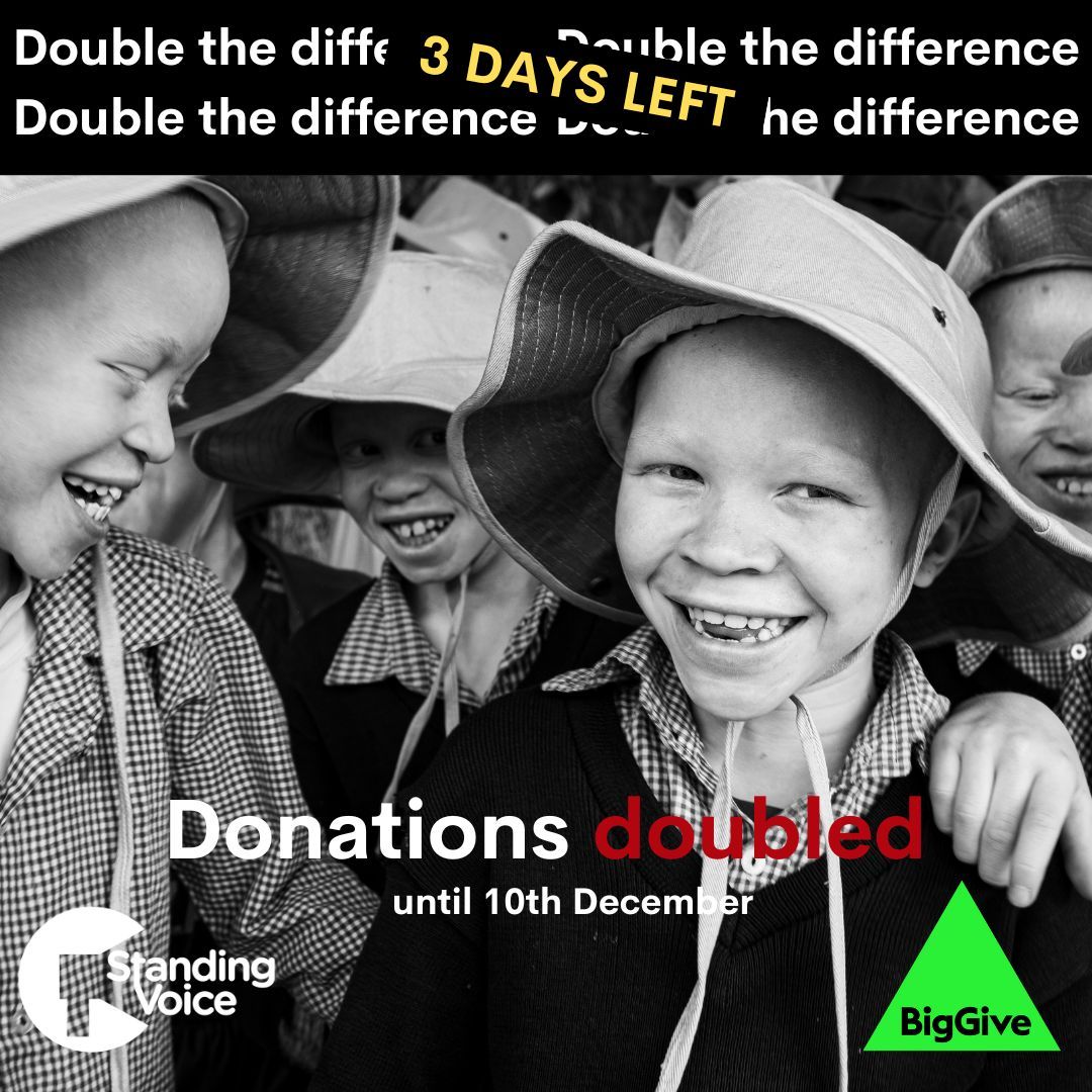 ⏰ The clock is ticking! Only 3 days left to have your donations DOUBLED &amp; provide twice the impact in empowering people with albinism so they can live happier, healthier &amp; safer lives.

If you can, please head to our campaign page to make a donation 👉buff.ly/418GxDy