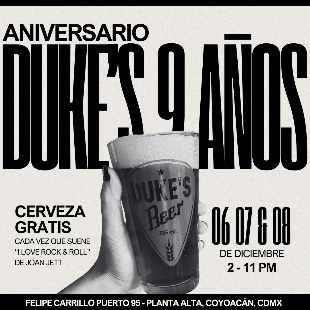 DUKESBURGERSMX's tweet photo. ¡TE ESPERAMOS ESTE SÁBADO Y DOMINGO PARA 🎉  CELEBRAR NUESTRO 9° ANIVERSARIO!
Visítanos de 2:00 a 11:00 pm este 7 y 8 de diciembre y cada vez que escuches  "I Love Rock &amp; Roll" 🎸 de Joan Jett, levanta la mano 🤘 y te llevaremos una cerveza de la casa 🍺 gratis. https://t.co/sl2lR2WmDX