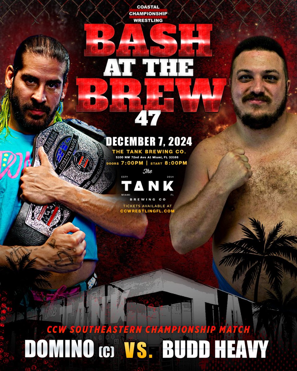 Loaded line-up of matches TONIGHT at BASH 47! Bringing the HEAT to Miami! Starts at 8PM! 🎟️ ow.ly/a4ez50Um5iB

• <a href="/MetoBUL/">Meto</a> v ERA
• <a href="/ProParkerLi/">Parker Li</a> v <a href="/StallionRogers/">Stallion Rogers ☆ スタリオン・ロジャース</a>
• <a href="/Ariel_Levy/">Ariel Levy</a>, <a href="/ViniciousFights/">Vinicious</a>, S2S v <a href="/OzzyKilmeister/">Ozzy Kilmeister</a>, <a href="/H0lyskitz/">Skitz</a>, Agony
• <a href="/DominoCCW/">Domino</a> v <a href="/budd_heavy/">Budd Heavy</a>
+ more!