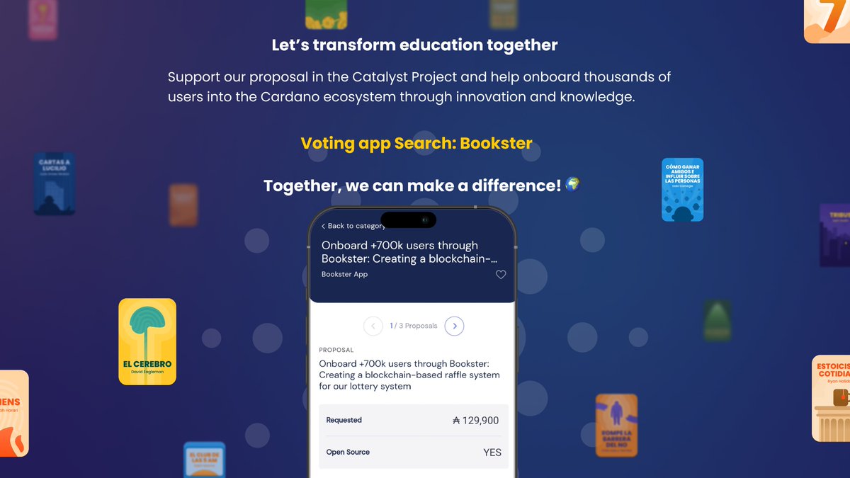 Bookster_app's tweet photo. 📢 Conclusion

If you believe in scaling Cardano through real-world adoption, Bookster is the proposal to vote for! ✅

📲 Search for "Bookster" on the Catalyst voting app and cast your vote. Together, let’s bring Cardano to the world of micro-learning! 🌎 https://t.co/r9zfe9bkK2