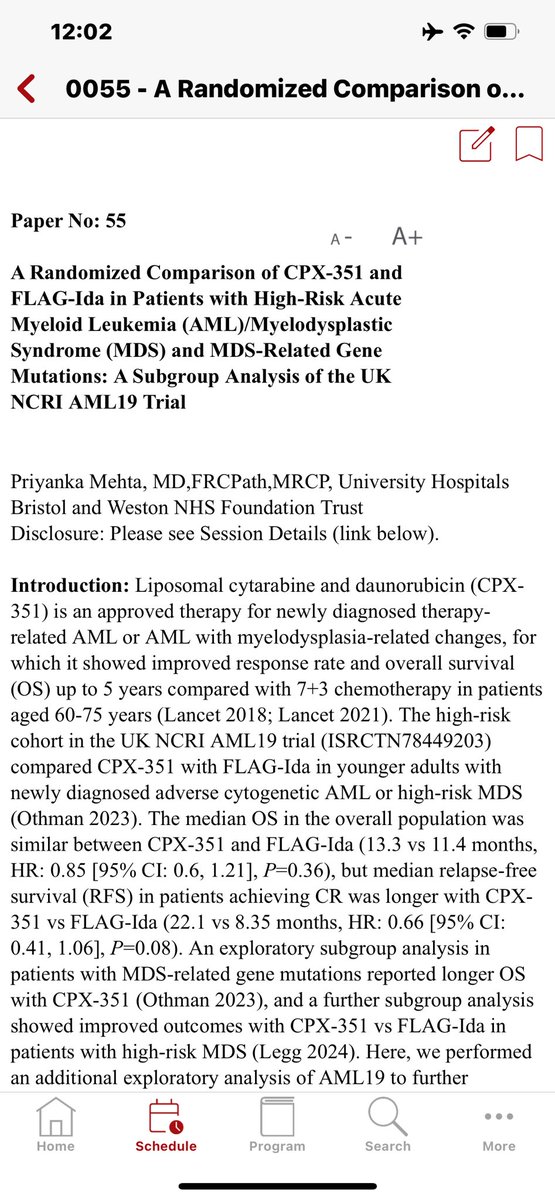 AlkaliDr's tweet photo. A sub analysis of UK NCRI AML19 study comparing #CPX351 vs #FLAGida in pts with #MDS related mutations 
 ⬆️ CR in FLAGida 
 ⬆️ OS in CPX351
 ⬆️ HCT in CPX351

#ASH24
#Amlsm https://t.co/nh7KIkx3KG
