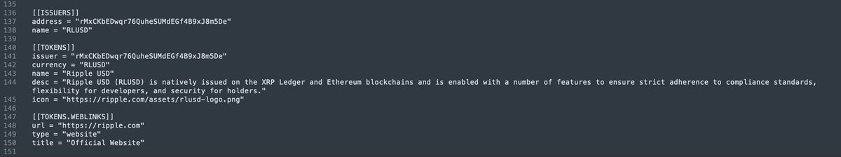 Just saw that on Ripple's site (toml file) they list #RLUSD info like official issuer acc, ticker and description that says:

"Ripple USD (RLUSD) is natively issued on the XRP Ledger and Ethereum blockchains and is enabled with a number of features to ensure strict adherence to