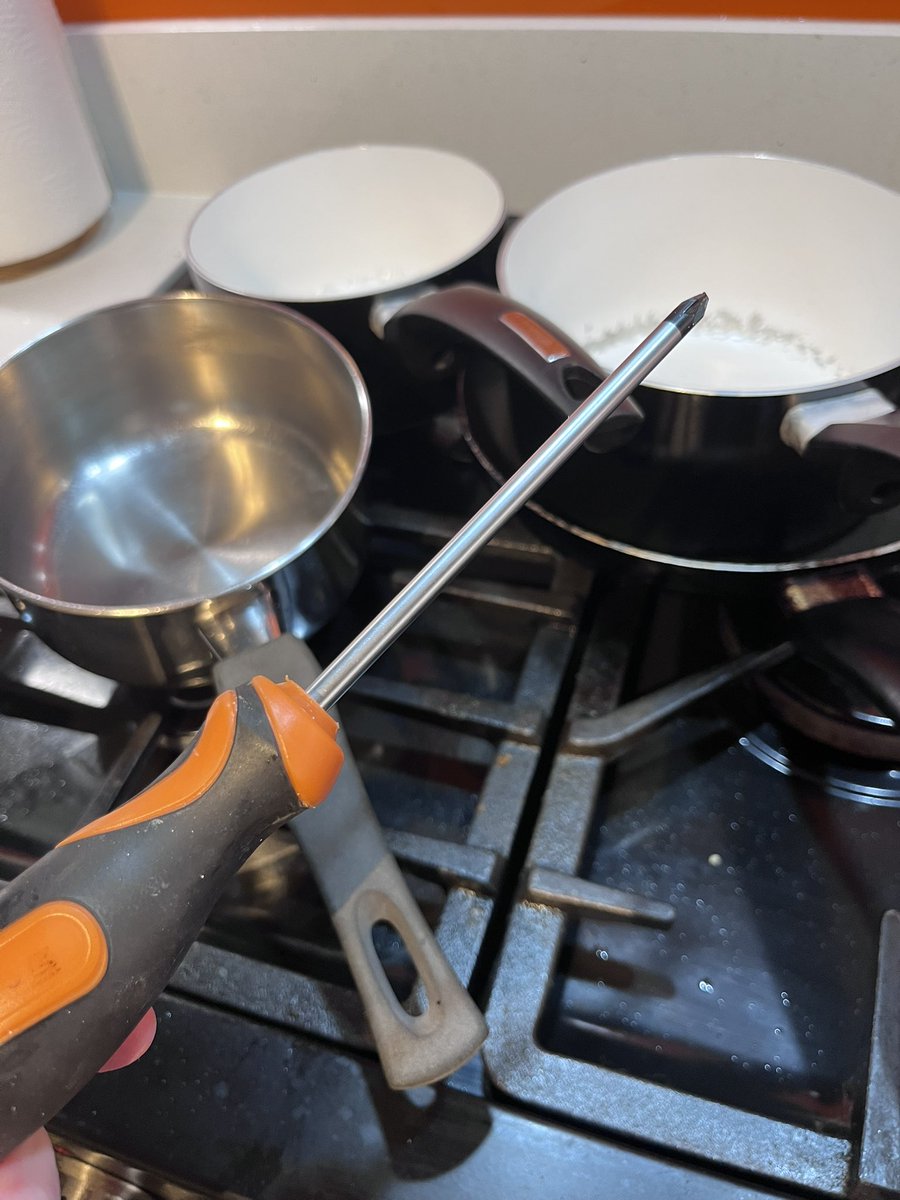 What else to do on a stormy night but the quarterly tightening? Handles safely secured for several more culinary disasters. #MeNotKim