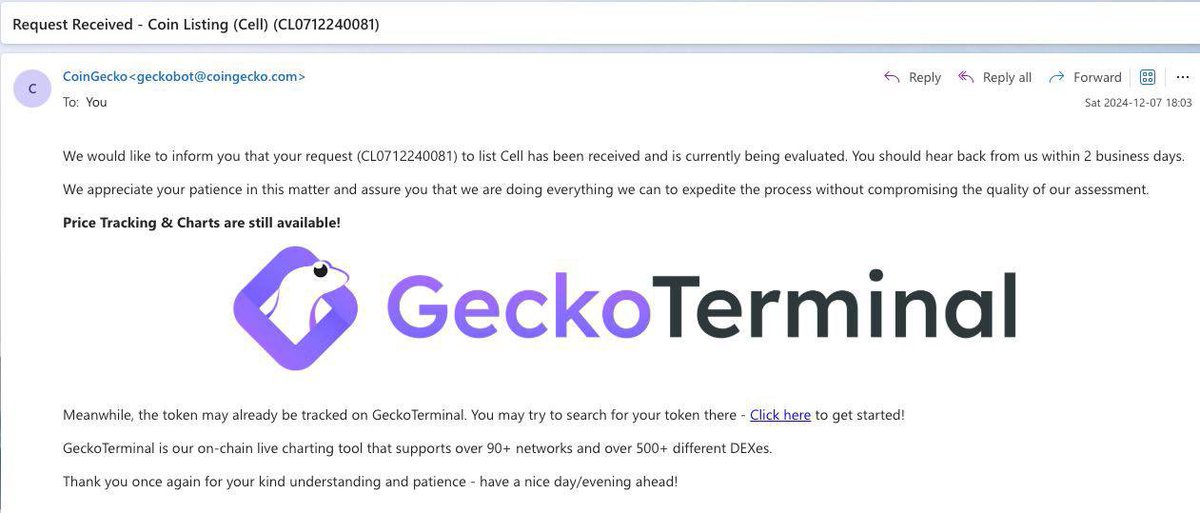 CELLONSOLANAA's tweet photo. Just submitted our request to list $CELL on @CoinGecko❗️

🎫 Request ID: CL0712240081 https://t.co/QlRvrV9Qak
