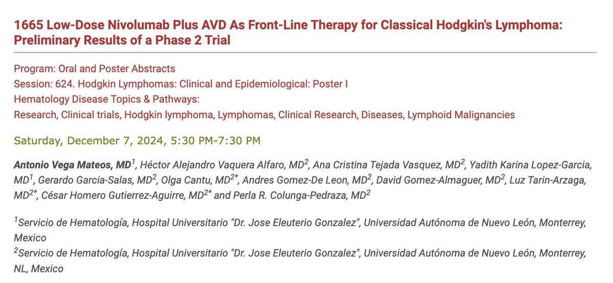 Andres Gomez (@gomezdleonmd) on Twitter photo You are using too much nivolumab in Hodgkin. You can use less and get more bang for your buck. <a href="/Antonio_Vga_/">Antonio Vega</a> continues our research line on optimal dosing of immune checkpoint inhibitors now in the first line plus AVD led by <a href="/PerlaRcp/">Perla Colunga</a> #Lymsm #ASH24 2/4 You are using too much nivolumab in Hodgkin. You can use less and get more bang for your buck. <a href="/Antonio_Vga_/">Antonio Vega</a> continues our research line on optimal dosing of immune checkpoint inhibitors now in the first line plus AVD led by <a href="/PerlaRcp/">Perla Colunga</a> #Lymsm #ASH24 2/4