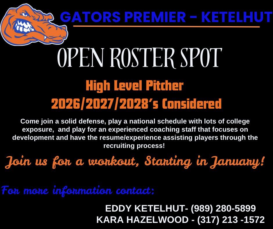 Looking to add another pitcher for this summer! Would love to help you reach your goals! Reach out to join us for a workout this winter!
