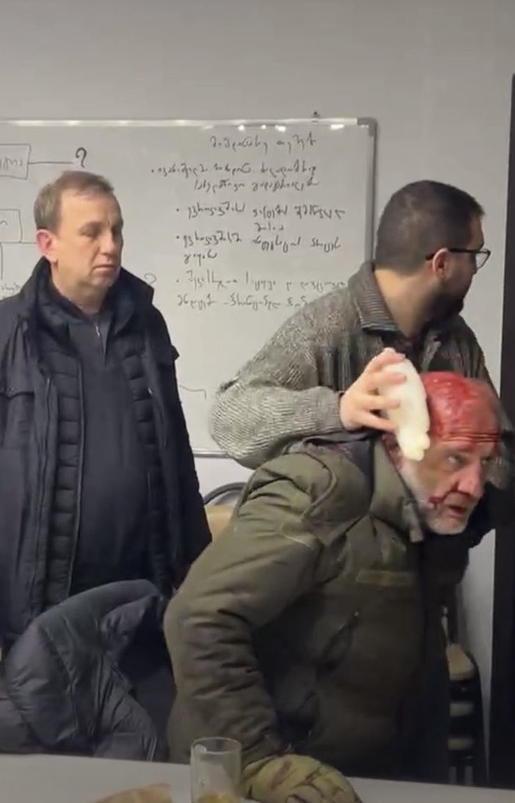 JUST IN: Around 50 Titushky broke into the foyer of our Besiki Business Center, and assaulted people, including our members. This is politician Koba Khabazi, covered in blood. UK Visa &amp; Immigration Office, NDI Georgia in the same building. #TerrorinGeorgia #GeorgiaProtests