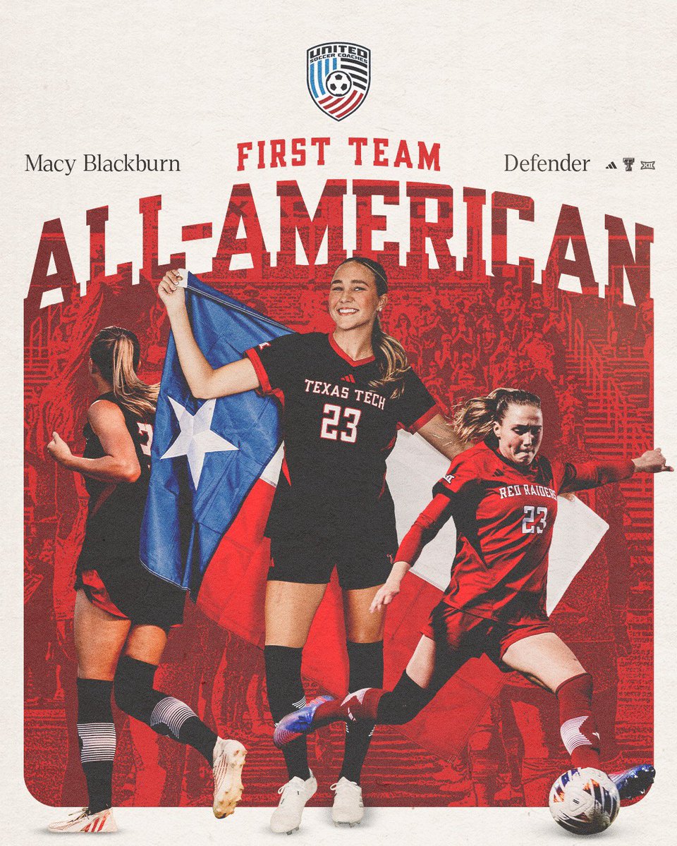 Texas Tech Soccer (@texastechsoccer) on Twitter photo One of One ❤️🖤
The only First Team All-American from the State of Texas and the only from the Big 12 Conference!
#WreckEm | <a href="/BlackburnMacy/">Macy Blackburn !!</a> One of One ❤️🖤
The only First Team All-American from the State of Texas and the only from the Big 12 Conference!
#WreckEm | <a href="/BlackburnMacy/">Macy Blackburn !!</a>