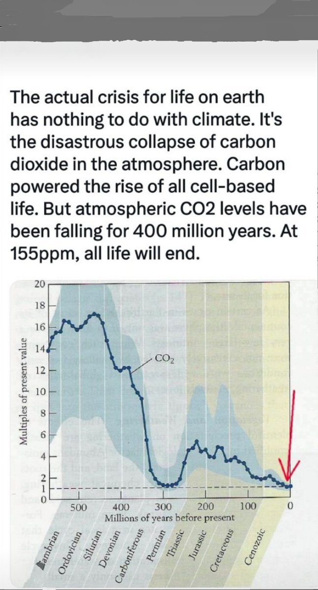 The long-term loss of carbon dioxide from the atmosphere is the most important crisis facing humanity &amp; all life. Yes, there has been a recovery, but it leaves CO2 far below levels for sustaining life &amp; rescuing vast dying forests, grasslands (tundra), farmland, steppe &amp; deserts.