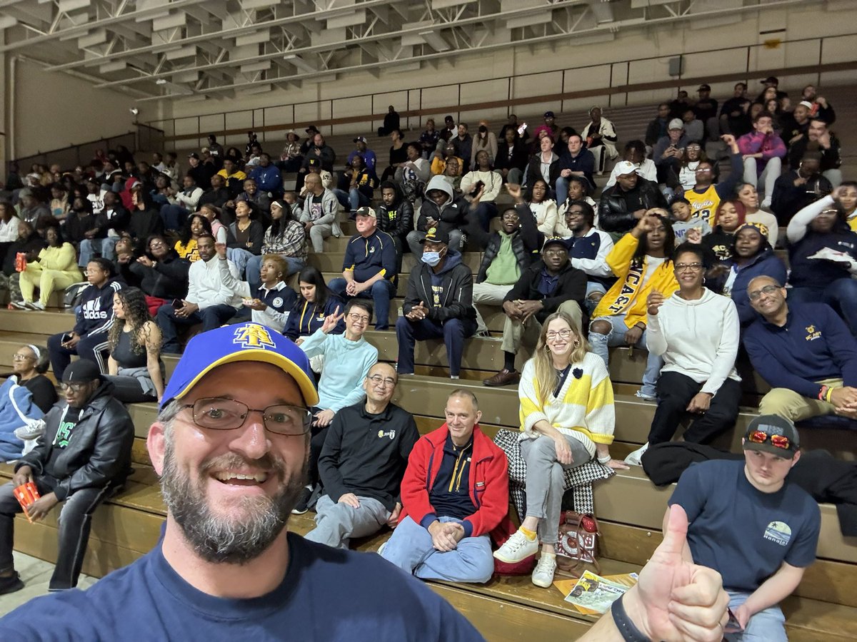 MitchCroatt's tweet photo. Had a great time at the @UNCGBasketball vs @ncatbasketball game today. Brought a bunch of @GreensboroNano researchers to the game, and since we are all with both @UNCG and @ncatsuaggies we were guaranteed a win! https://t.co/9uTeJgEqsx