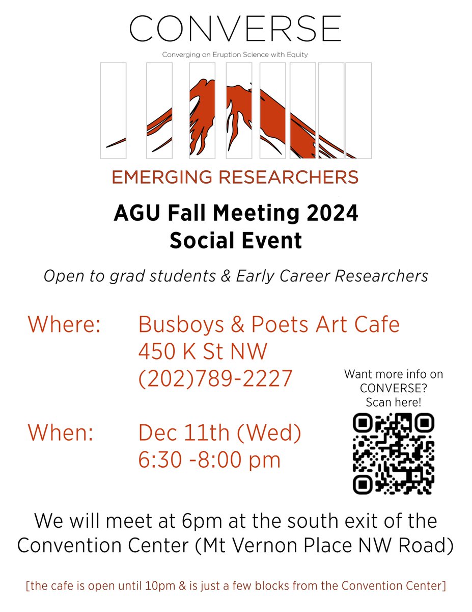 Dr. Melissa Scruggs π (@volcanodoc) on Twitter photo Attn Early Career Volcanologists headed to #AGU24:
Get to know new colleagues, make connections & talk π science this Wed evening at <a href="/busboysandpoets/">Busboys and Poets</a>!
And if you see me around AGU this week, come say hi & get a sweet sticker! Attn Early Career Volcanologists headed to #AGU24:
Get to know new colleagues, make connections & talk π science this Wed evening at <a href="/busboysandpoets/">Busboys and Poets</a>!
And if you see me around AGU this week, come say hi & get a sweet sticker!