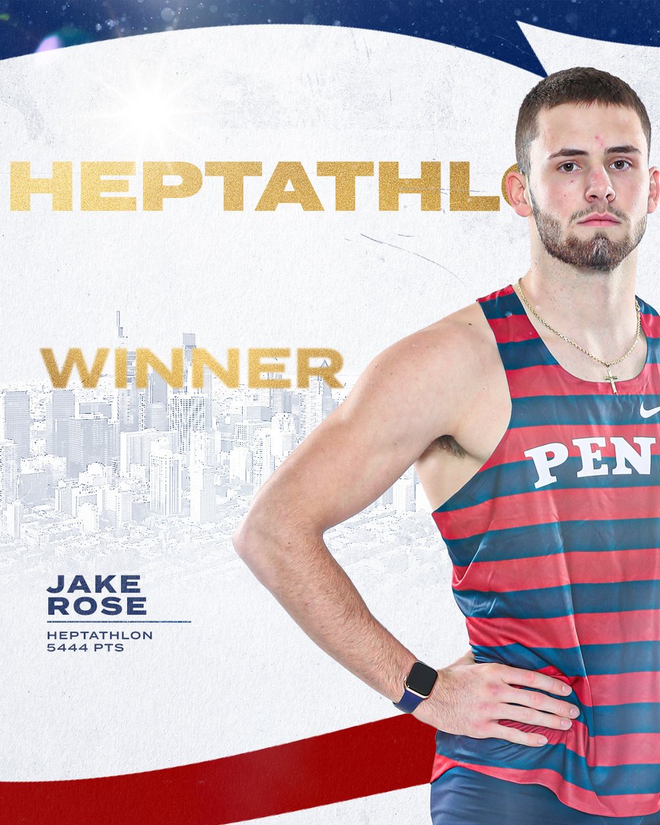 𝐀𝐟𝐭𝐞𝐫 𝟕 𝐄𝐯𝐞𝐧𝐭𝐬 

Jake Rose wins the men's heptathlon with 5444 pts at the Quakers season opener! 

Rose opens the season ranked 1st in the Ivy. 

#FightOnPenn