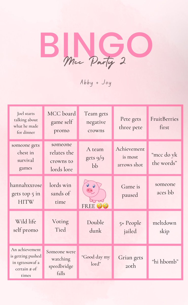 iitzsadness's tweet photo. mcc bingo board made by me and @crayolascreams #mcc #minecraft #minecraftchampionships #mcchampionships #mccbingo #mccparty2 https://t.co/5iBMy7ZsYT
